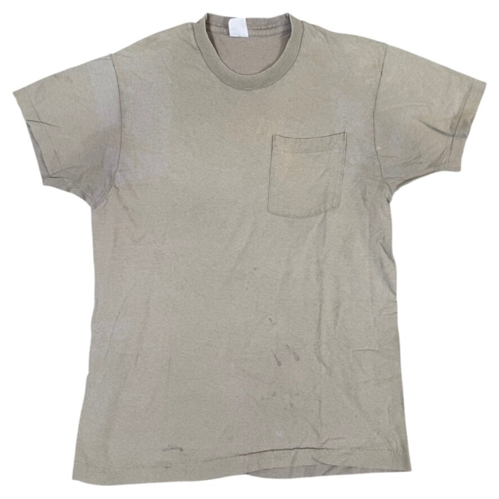 Vintage Single Stitch Pocket T-Shirt Tan Olive Drab Faded Distressed Crewneck